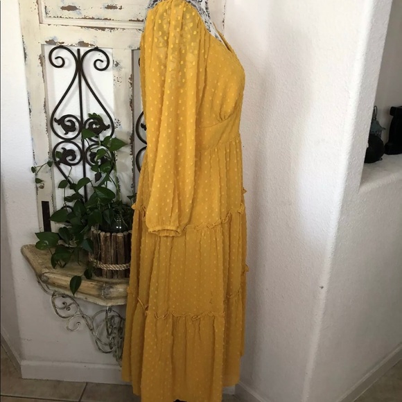 J crew Mustard Yellow tiered Swiss dot boho dress - Picture 4 of 6